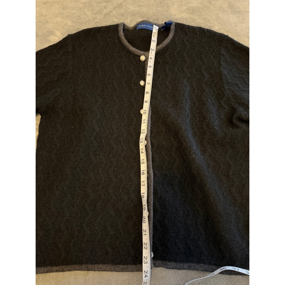 Karen‎ Scott Black Textured Wool Cardigan Sweater Silver Button Accents Size L - Picture 4 of 5